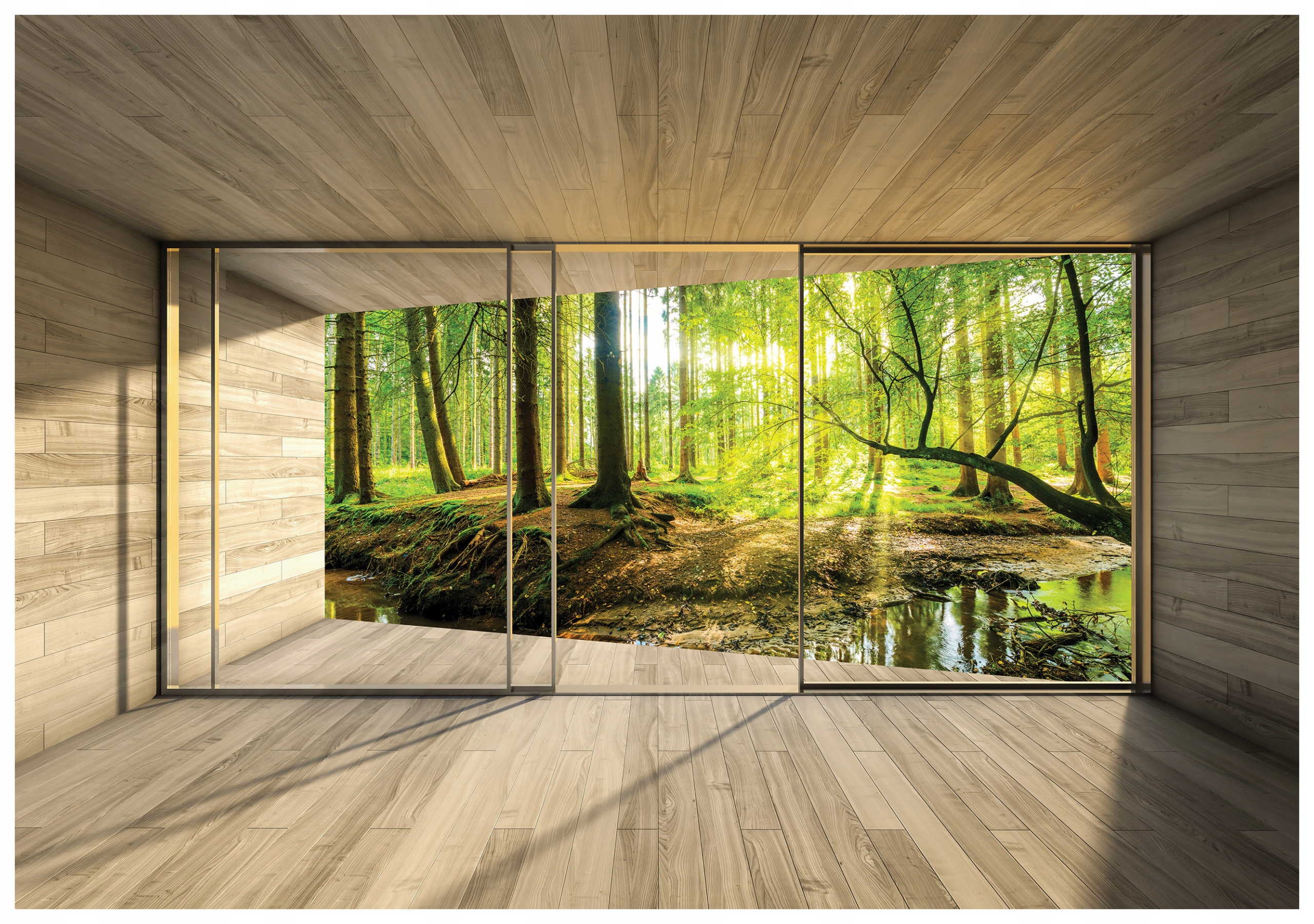 Fototapeta Les za oknom a ráno vo vinylovom lese 368x254 lepidlo