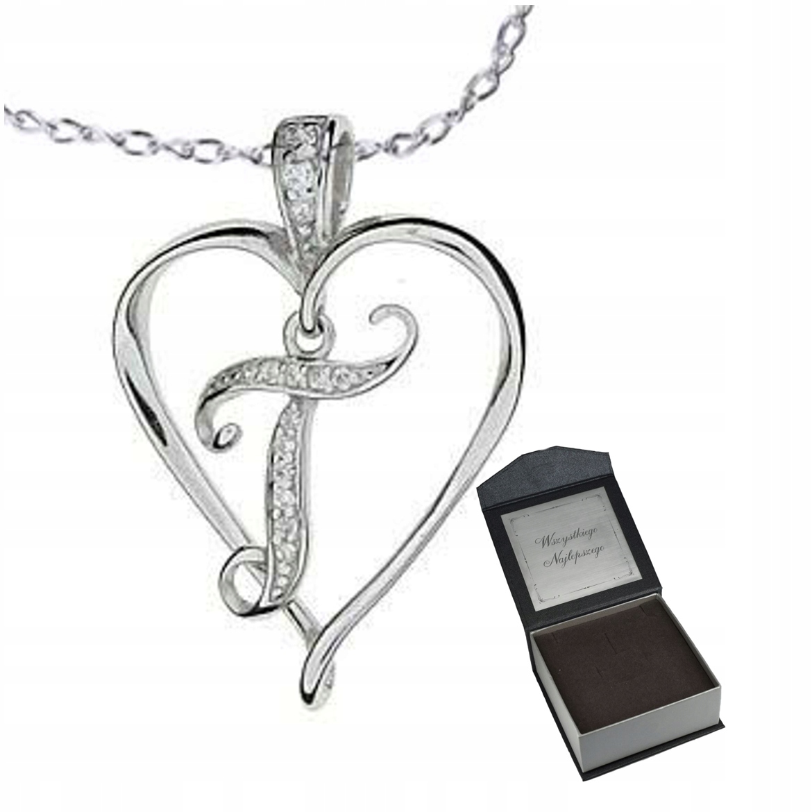 Náhrdelník Písmeno T Srdce AG.925+ Krabička Gravírování