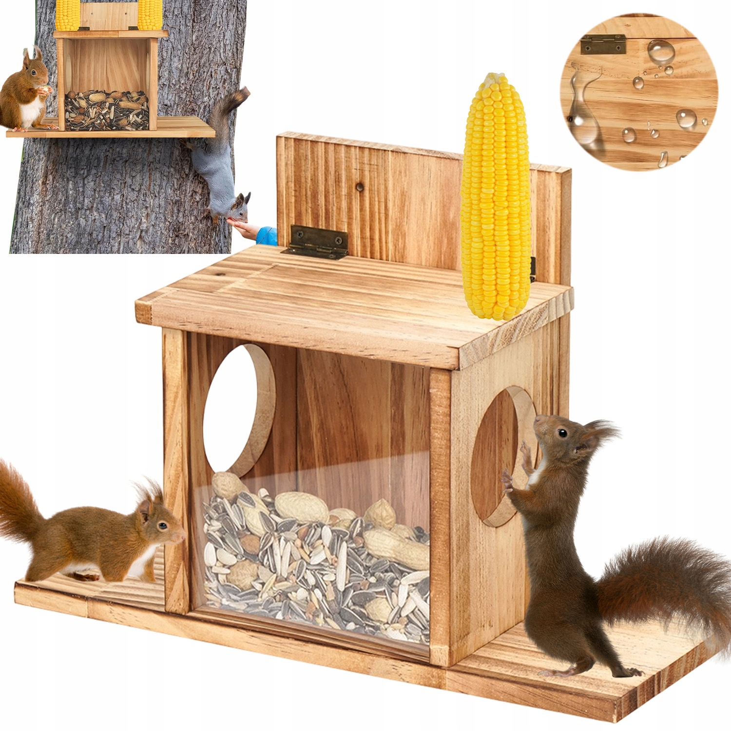Levně Dřevěný Krmítkový Domeček S Podavačem Pro Veverky A Zvířata