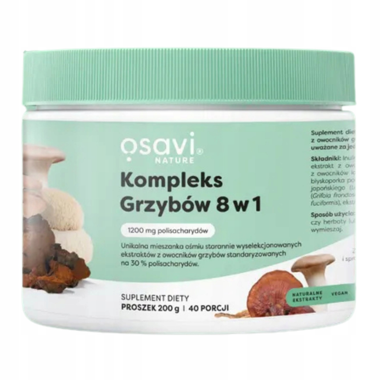 Osavi Kompleks Grzybów 8 w 1 200 g 1200 mg polisacharydów Adaptogen grzyby