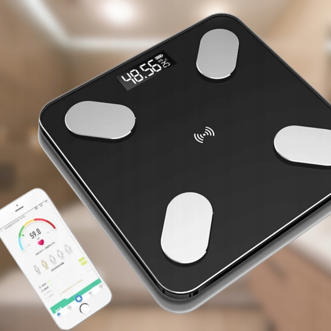 WAGA ŁAZIENKOWA ANALITYCZNA SLIM 180KG SMART+ 25w1 ANDROID iOS + MIARKA Stan opakowania oryginalne