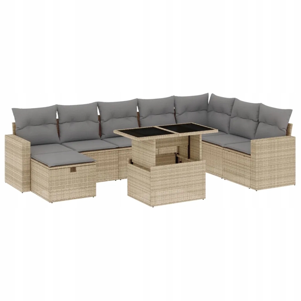 Modulární zahradní nábytek set béžový s polštáři, Pe ratan 62x62x69 cm