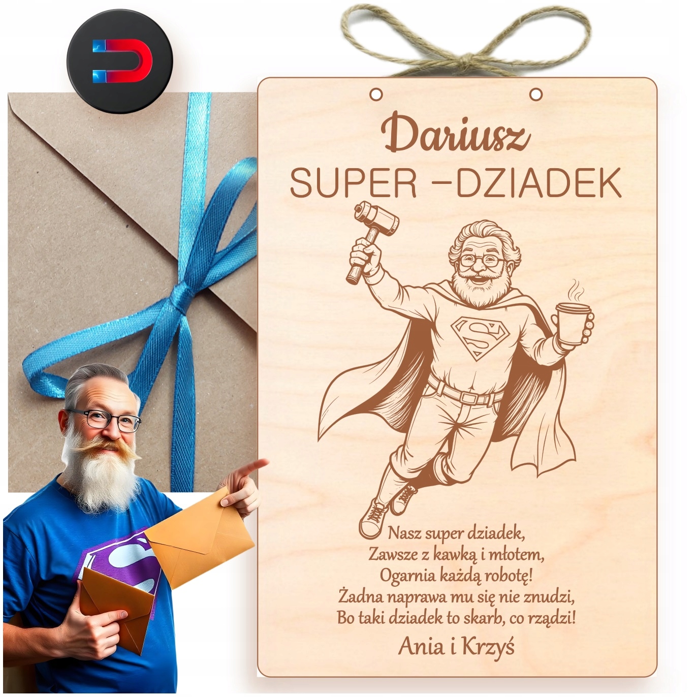 Dřevěná Cedulka Na Den Dědečka Dárek K Přání S Gravírováním Magnet Pro