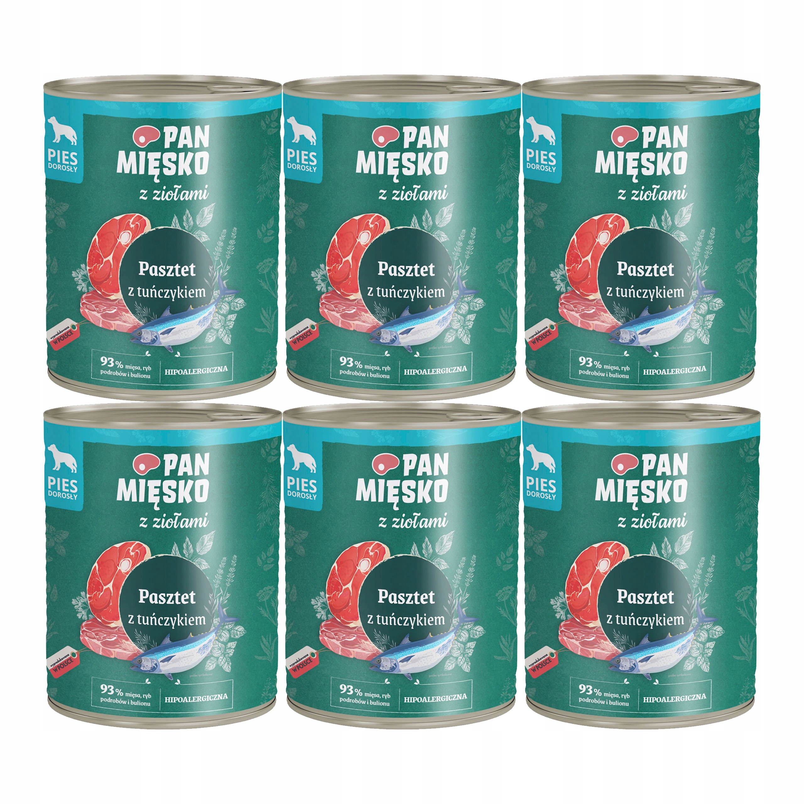 Pan Mięsko s bylinkami krmivo pro psy Paštika Tuňák 6 x 800 g