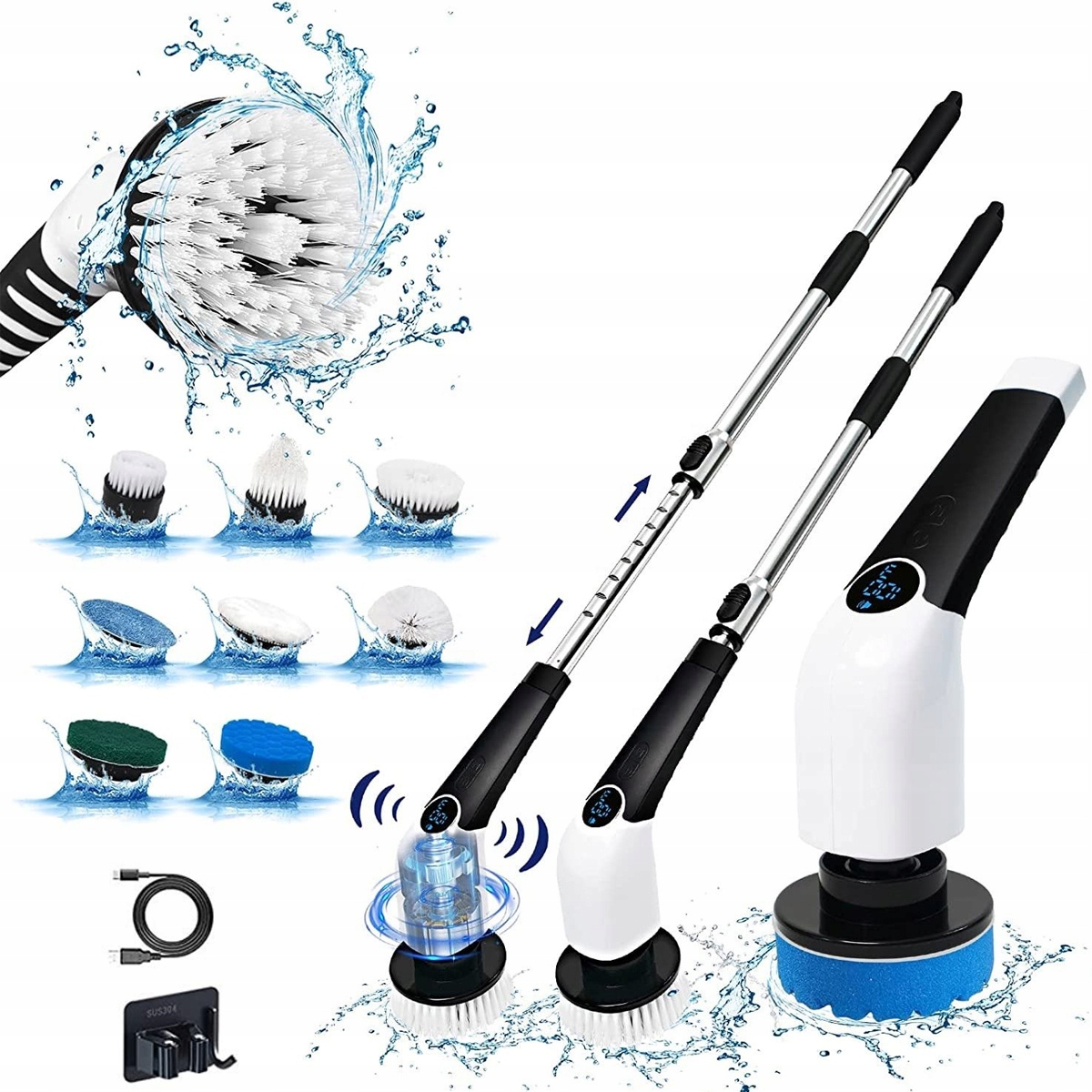 Levně Elektrický Rotační Kartáč Pro Čištění A Drhnutí 8v1 Usbc