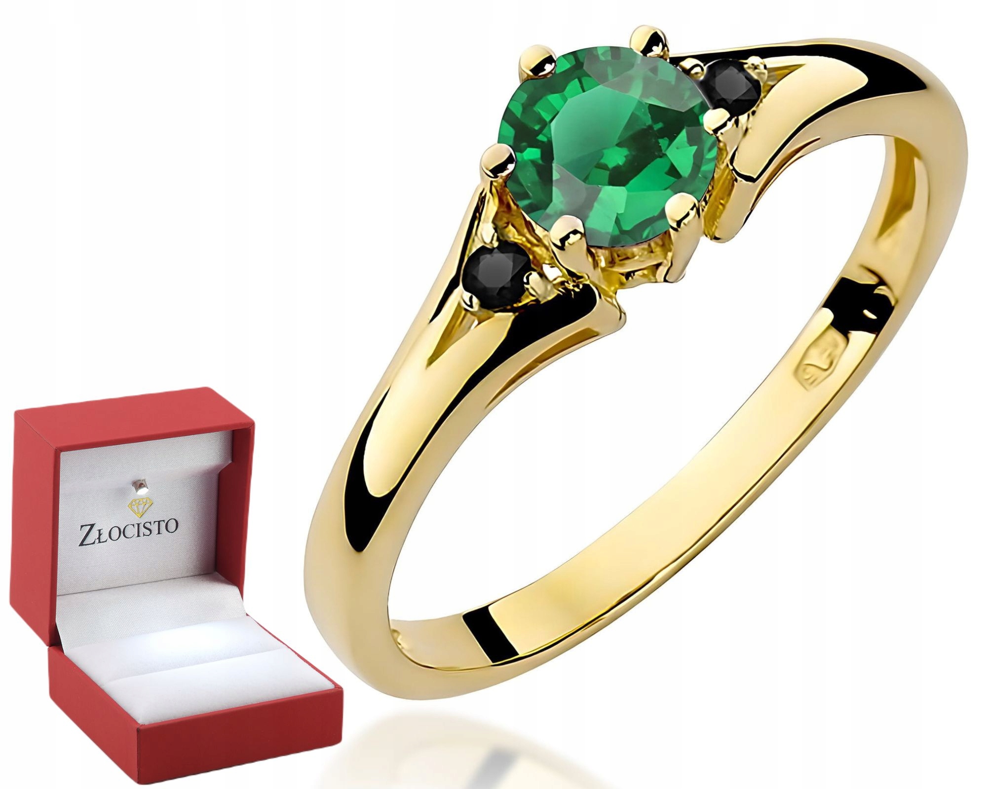 Zlatý Prstýnek Se Smaragdem A Brilianty, Zlato 585 14K Dárek Gravírování