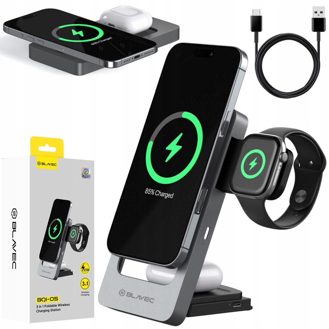 Bezdrátová cestovní skládací magnetická nabíječka pro telefon a hodinky