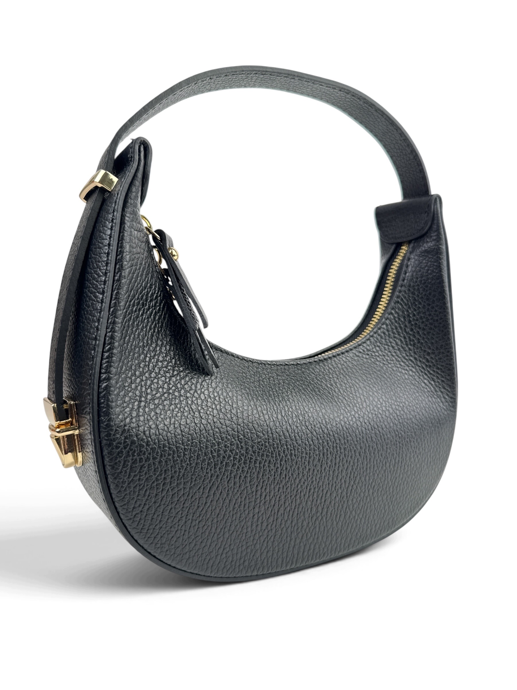 Elegantní dámská kabelka typu rogal hobo, italská kůže, černá
