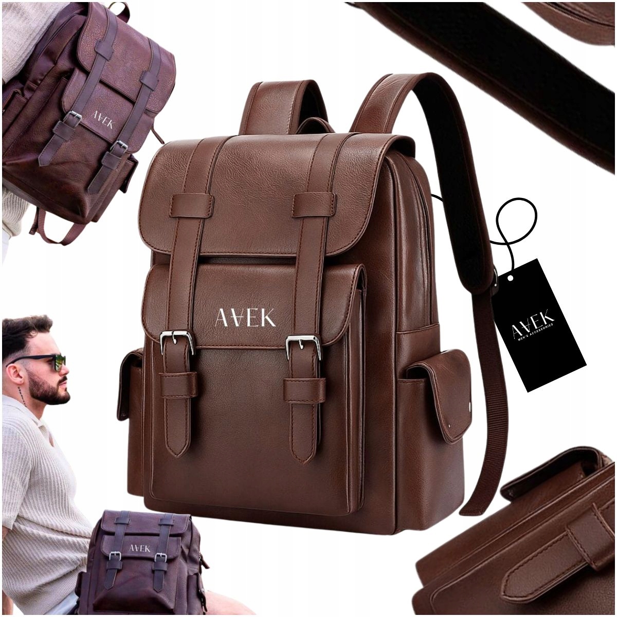 Plecak Męski Brązowy Skórzany Do Pracy Szkoły Miejski Skóra Ekologiczna