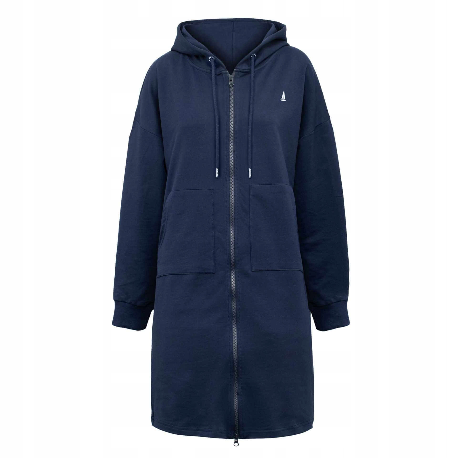 Dlouhá rozepínací mikina dámská s kapucí tunika tmavě modrá Captain Mike XL