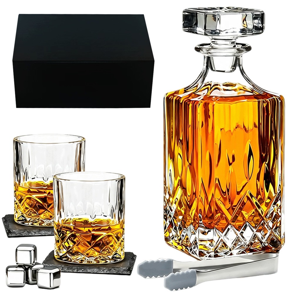 Sada Na Whisky 700 ML 2 Sklenice 4 Kostky Kleště Na Podstavce