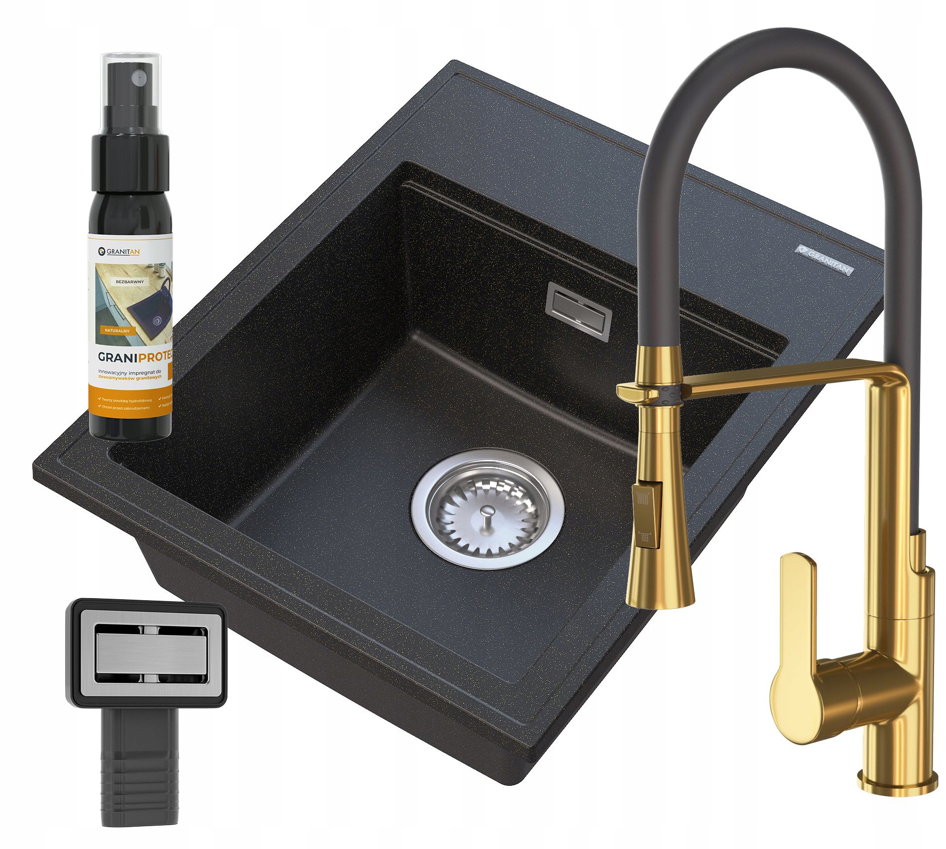 Granitový Drez Čierny, Sada Kohútikov Zlatá Alor