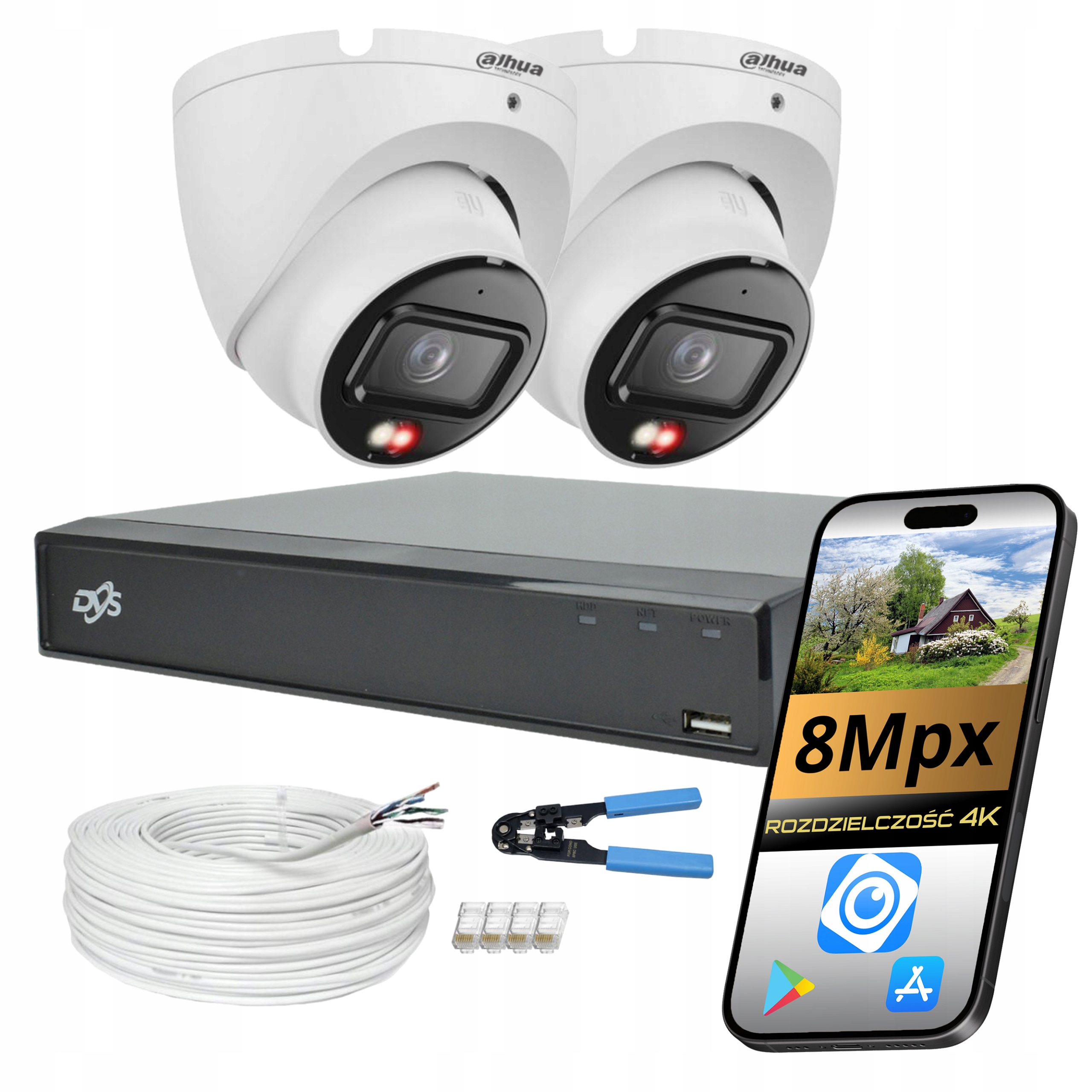 Systém Monitorování Domácnosti 2 Kopulové Kamery Kamera Dahua Ip Poe 4K 8Mpx Ai