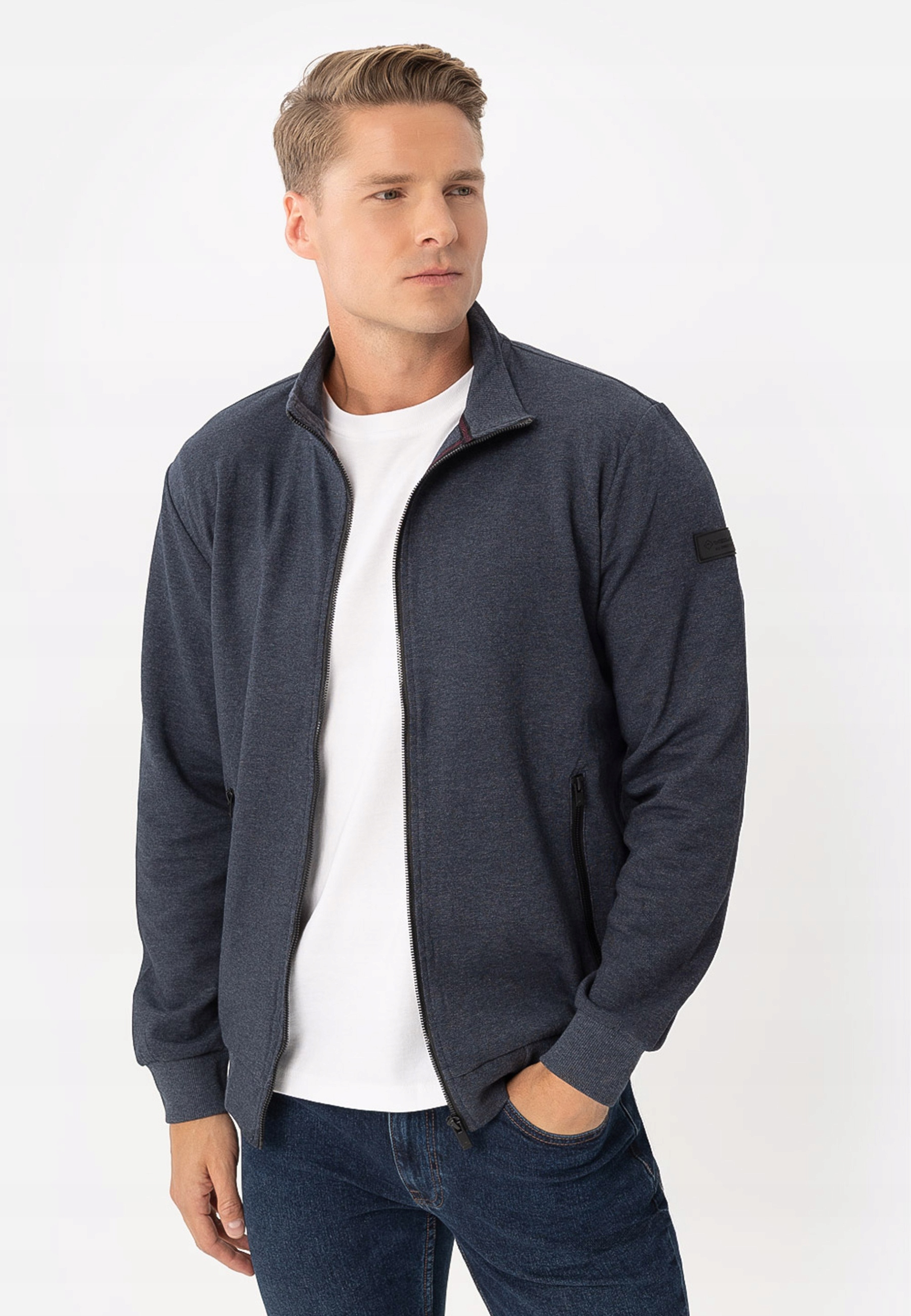 Męska Rozpinana Bluza Bawełniana Ze Stójką Niebieska Volcano B-swed XXL