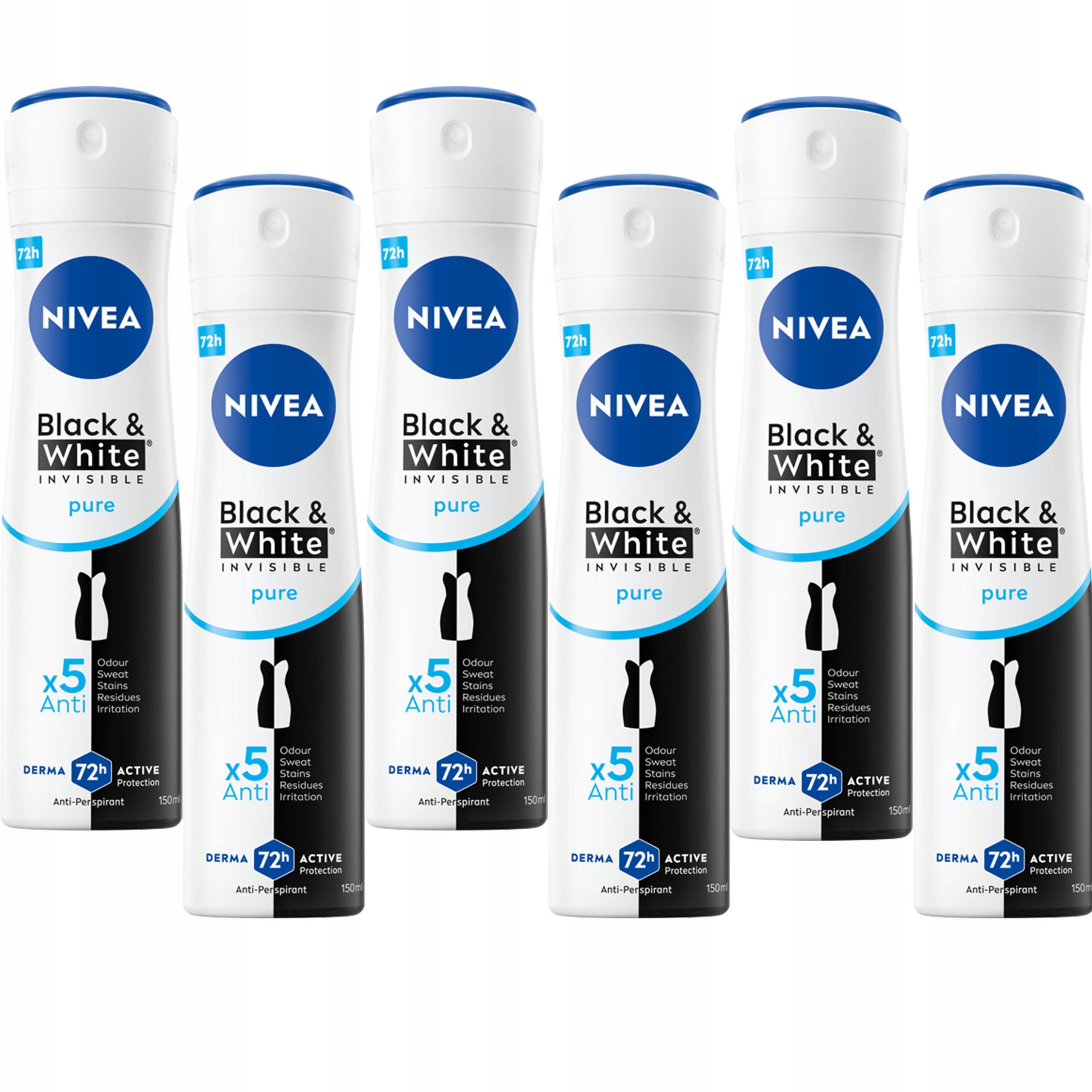 Nivea Antiperspirant B&w Pure 6*150 ml sprej