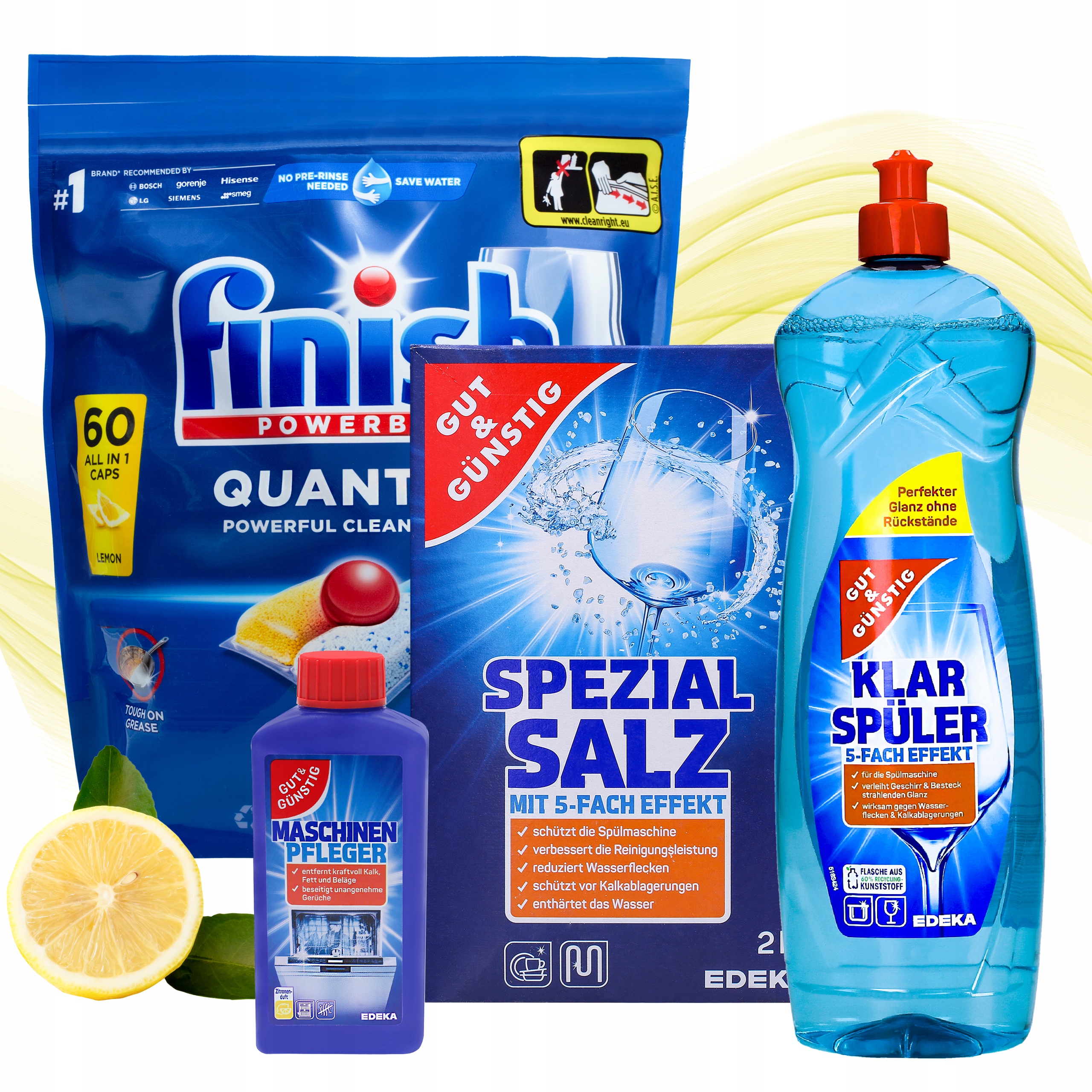 Levně Sada do myčky Sůl Leštidlo Čistič Gut&Gunstig Kapsle Finish 60