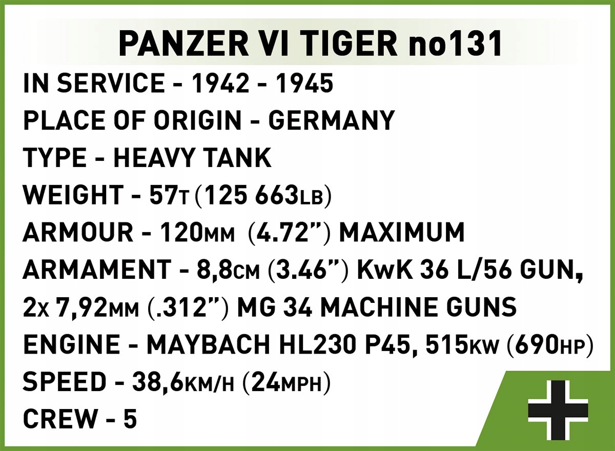 KLOCKI COBI 2588 czołg Panzer VI Tiger no131HC WW2 1275 El. Tygrys Stan opakowania oryginalne