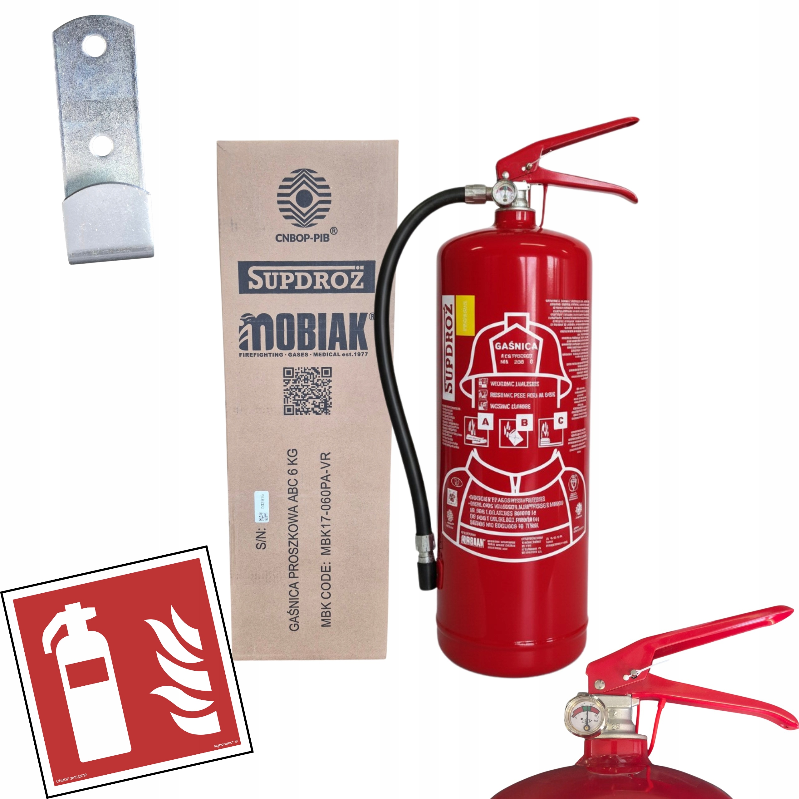 Gaśnica Proszkowa 6KG Abc GP-6X Uchwyt Wieszak Stalowy Znak Prod. 2026r