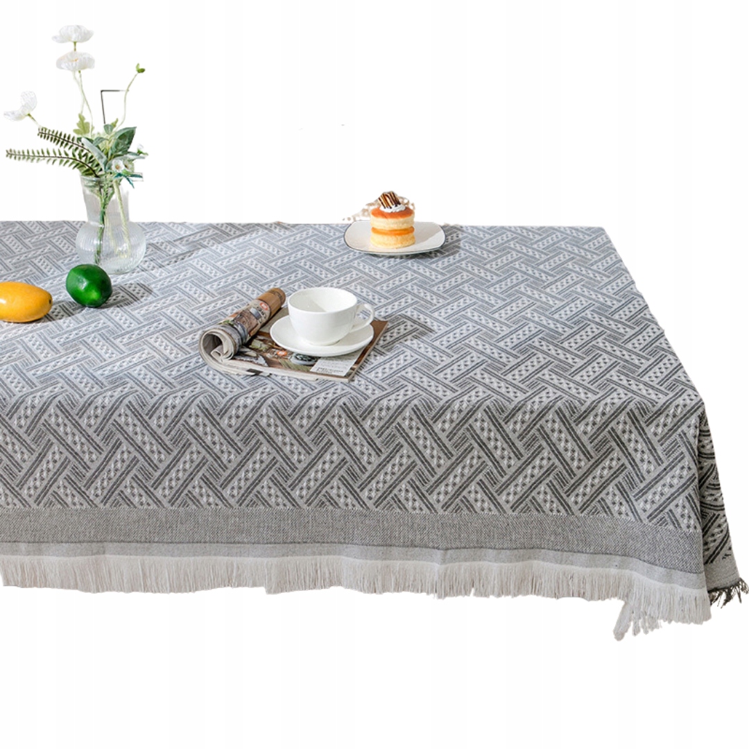 

Obrus Lniany Bawełna 180X230 boho frędzle Szary