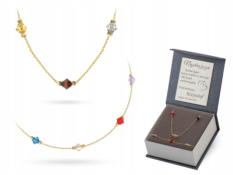 Zlatý Komplet Náhrdelník a náramek pr. 585 Různobarevné Korálky 14k