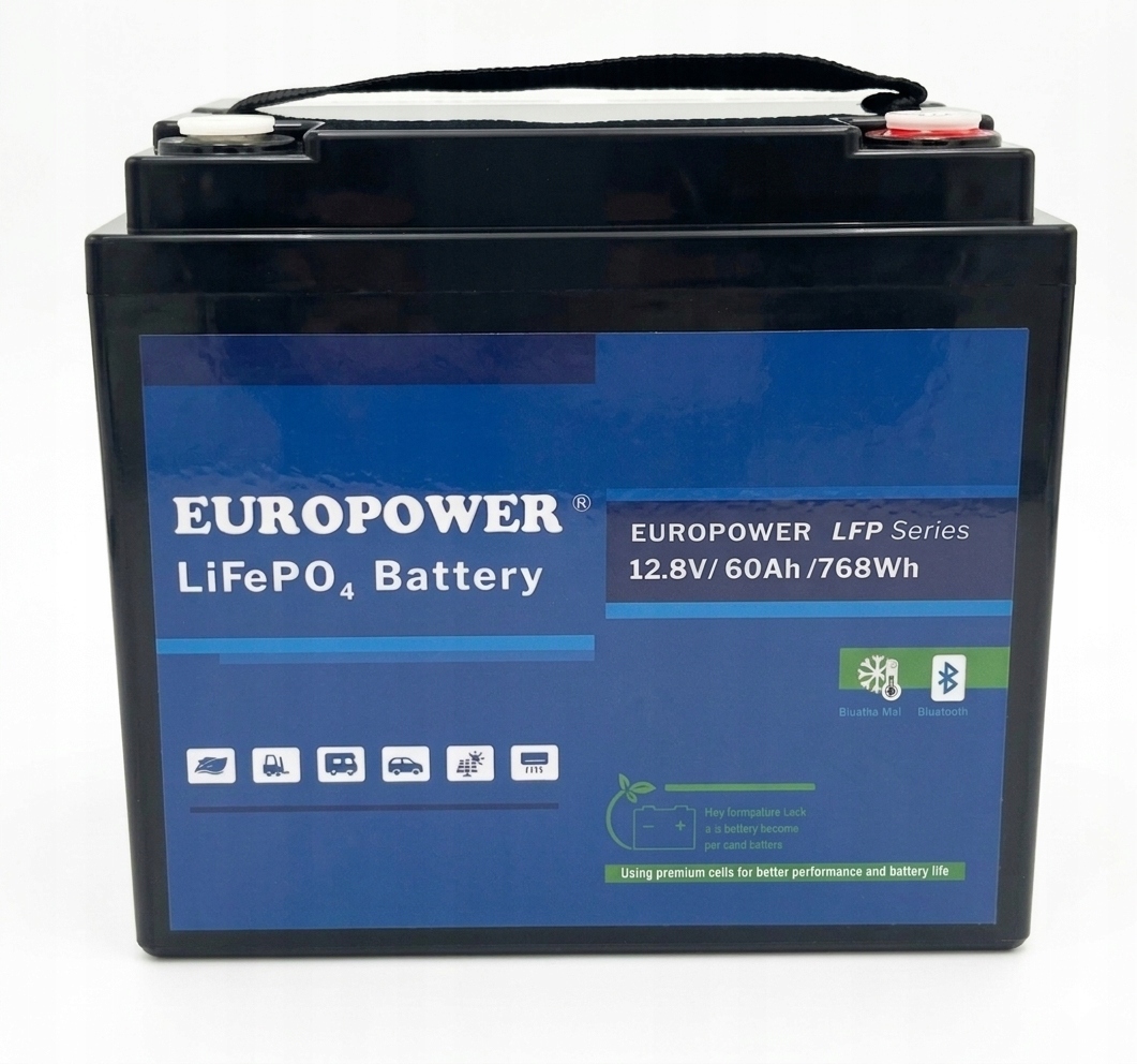 Europower Lfp 12.8V 60Ah LiFePO4 768Wh litowy Bluetooth mata grzewcza IP65