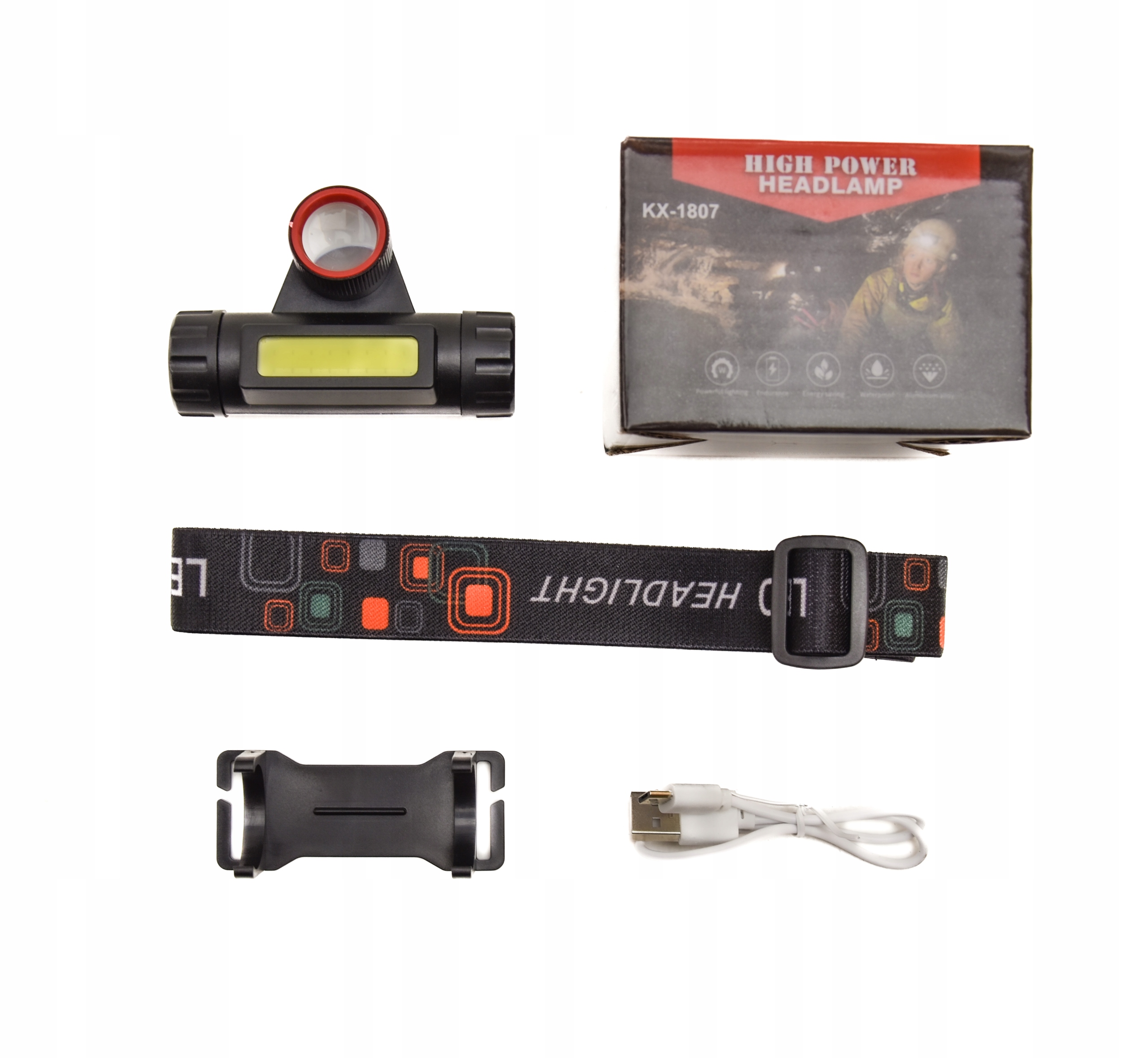 Latarka 2X Led Akumulator Xpe Cob Czołowa Usb Sos