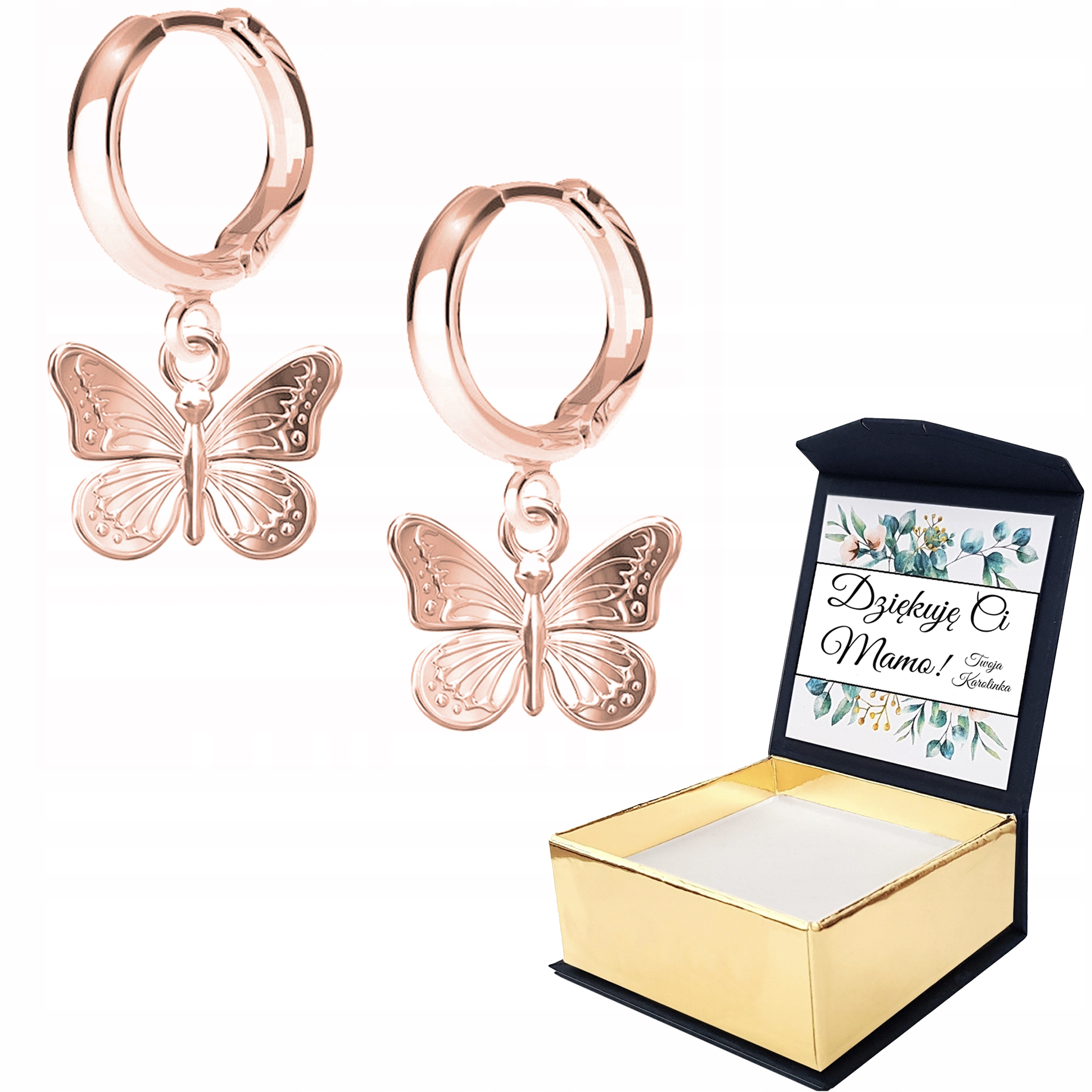 

Kolczyki różowe złoto Motyl Motylek Własny Nadruk