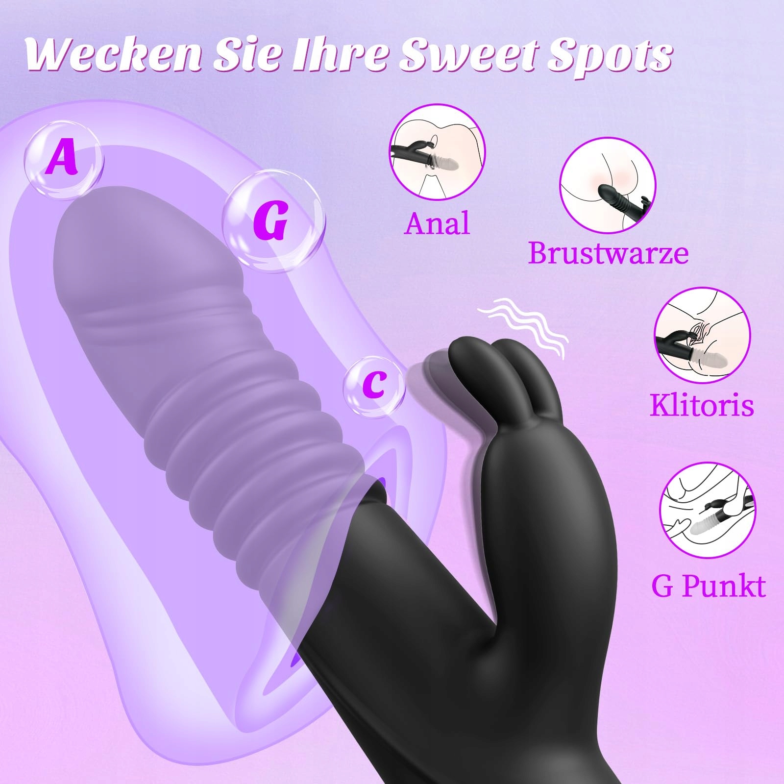 RABBIT VIBRATOR Dla Kobiet i Par Wibrator z Funkcją Pchnięcia G Punkt — miniatura 5