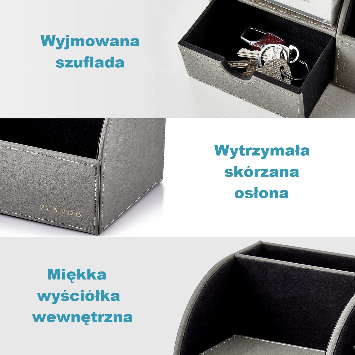 ZESTAW SOLIDNY ORGANIZER NA BIURKO SKÓRZANY PRZYBORNIK Z SZUFLADĄ SZARY Marka inny