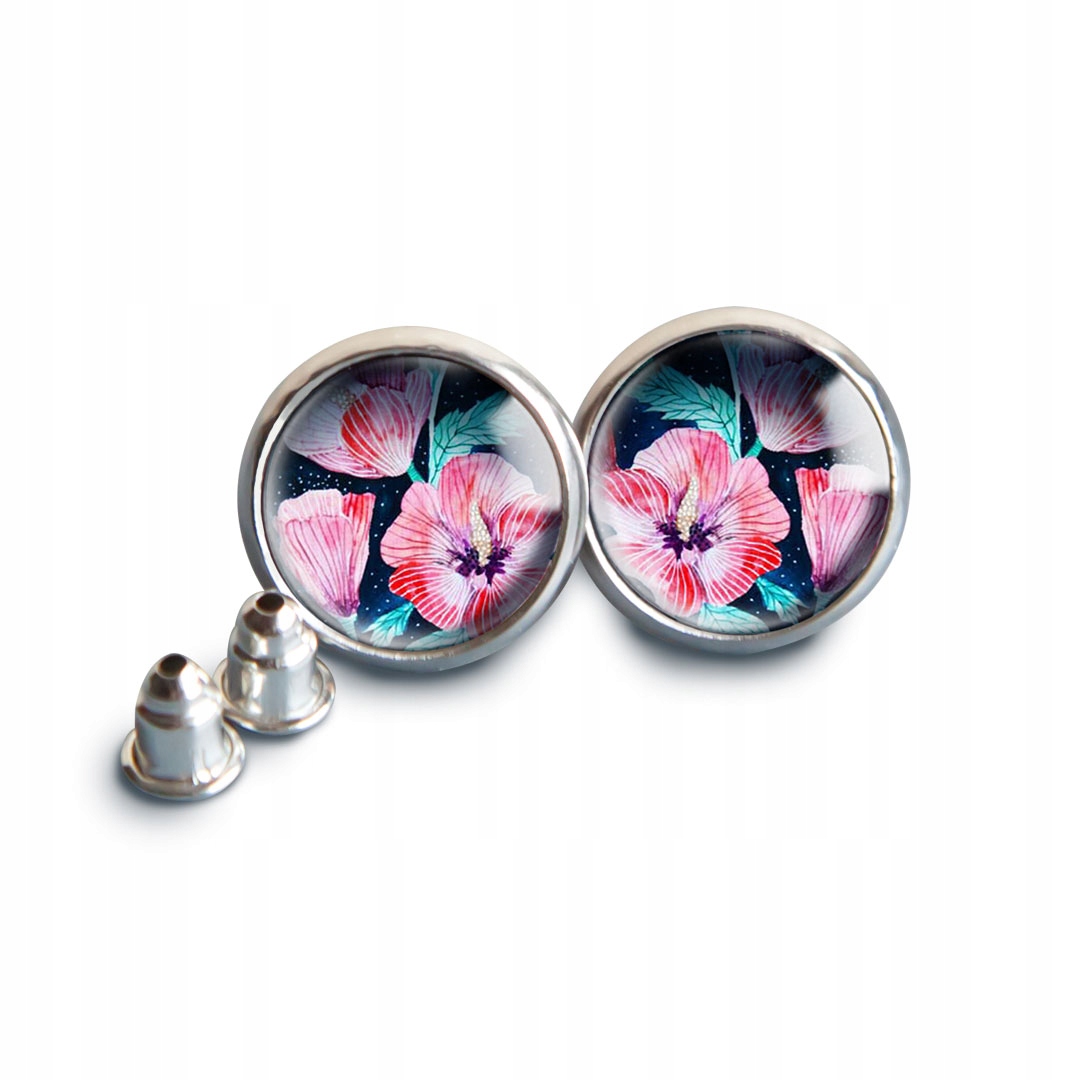 Kolczyki Wkrętki Hibiskus Malwa Sztyft Kwiat