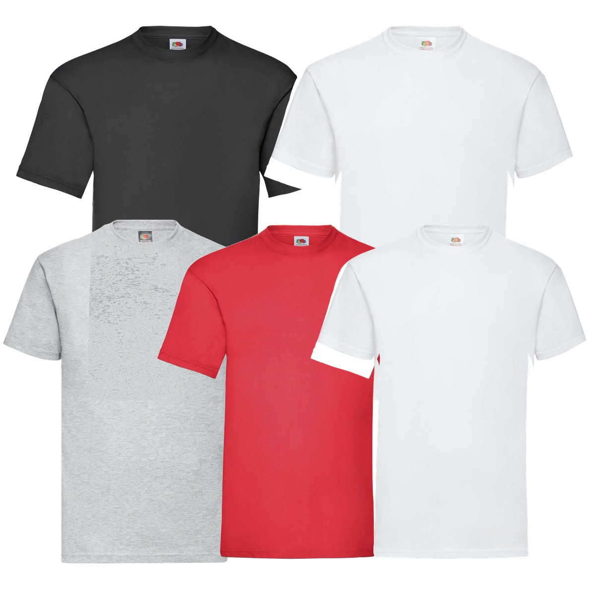 5x Pánské tričko 2x Bílá Černá Červená Fruit of the Loom Valueweight XL