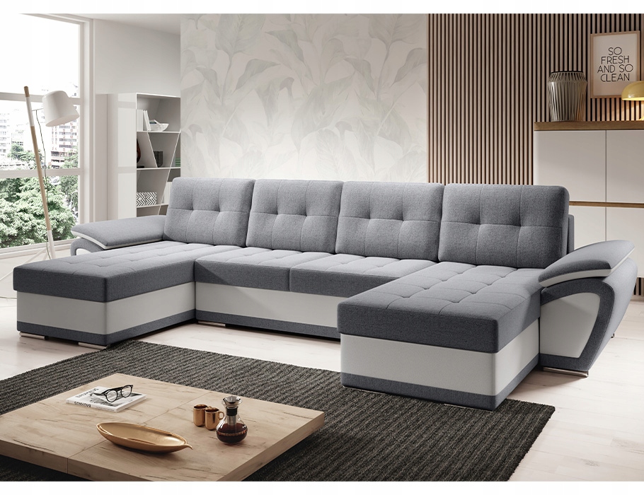 Prošívaný rohová sedací souprava s funkcí spaní Enzo U pružiny