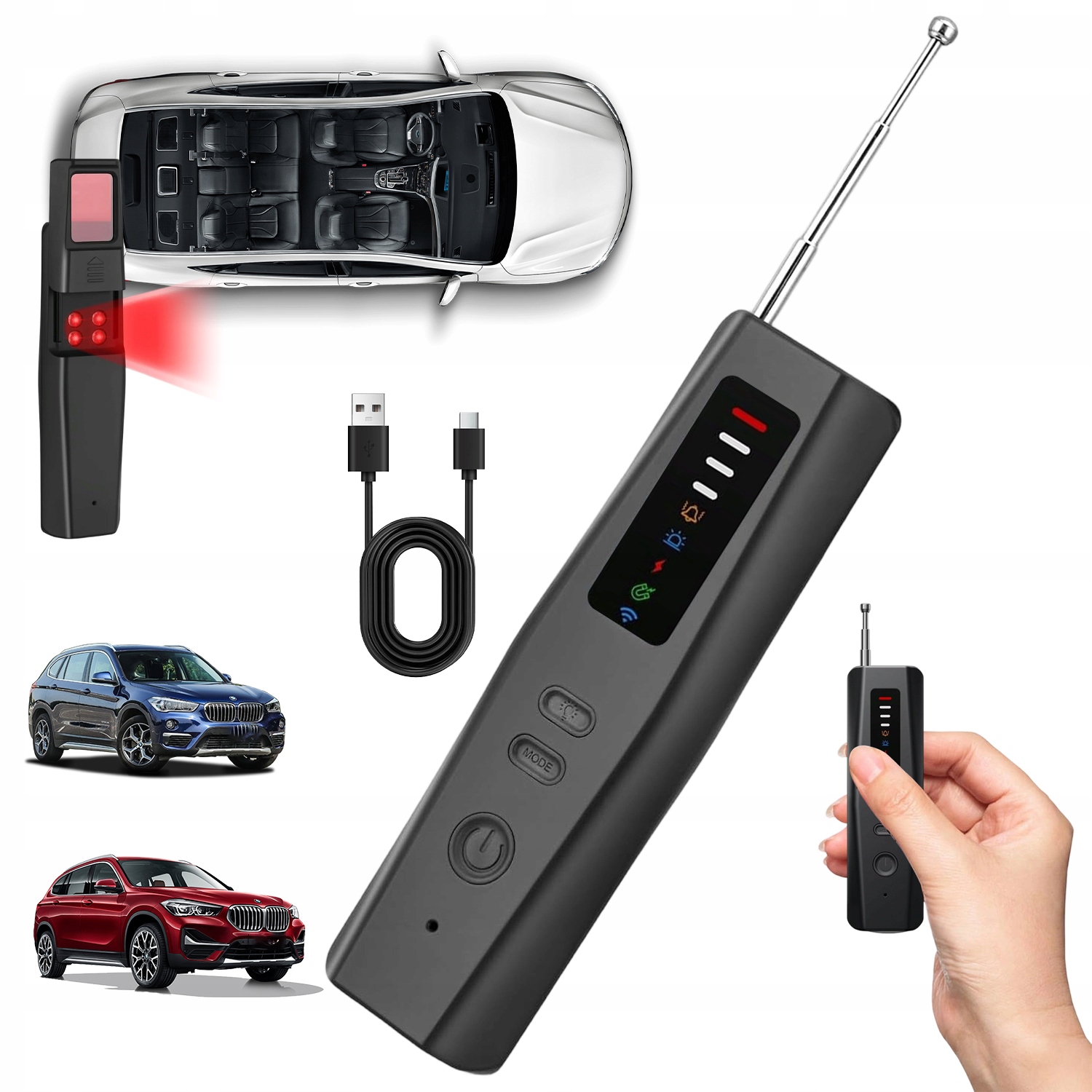 Detektor Kamer 4K 5G Gps Lokátor Trojitý Snímač Rf Ir Magnet