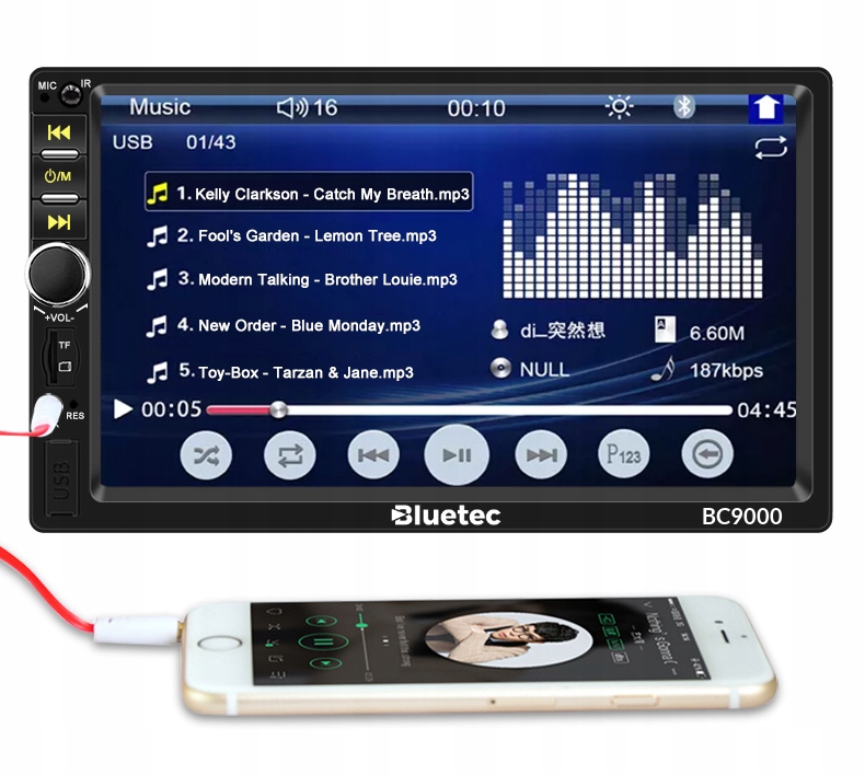 RADIO SAMOCHODOWE BLUETOOTH 7 CALI 2 DIN Z PILOTEM Szerokość produktu 17.8 cm