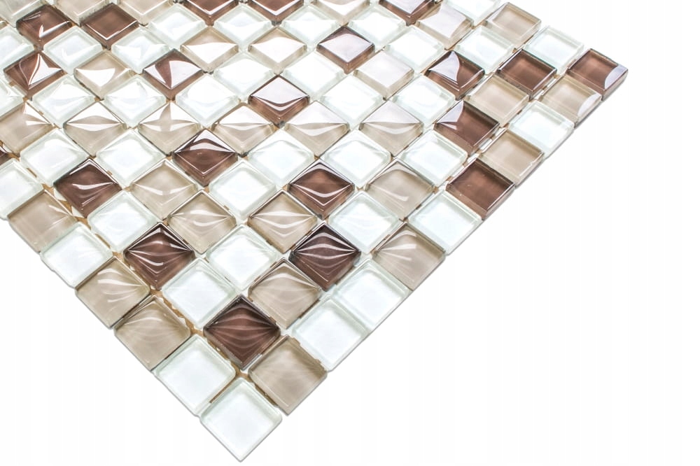 MOZAIKA SZKLANA BEŻOWA BRĄZOWA BIAŁA COFFE 30x30 Gama kolorystyczna biel odcienie brązu i beżu