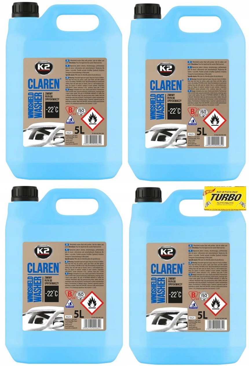 Zimowy Płyn Do Spryskiwaczy K2 Claren -22C 5L Mycie Szyb Skuteczny x4