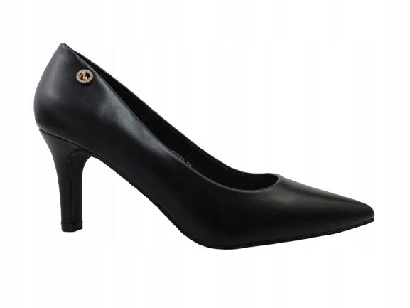 Damskie Szpilki Czółenka Czarne Klasyczne w szpic wkł Skóra 39