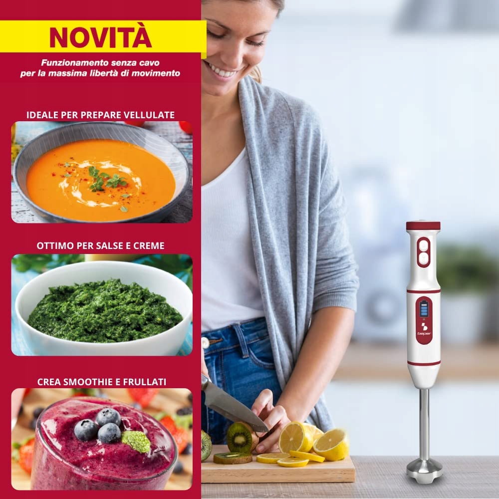 BEPER P102FRU300 Bezprzewodowy Blender Ręczny USB Czerwony Biały — miniatura 5