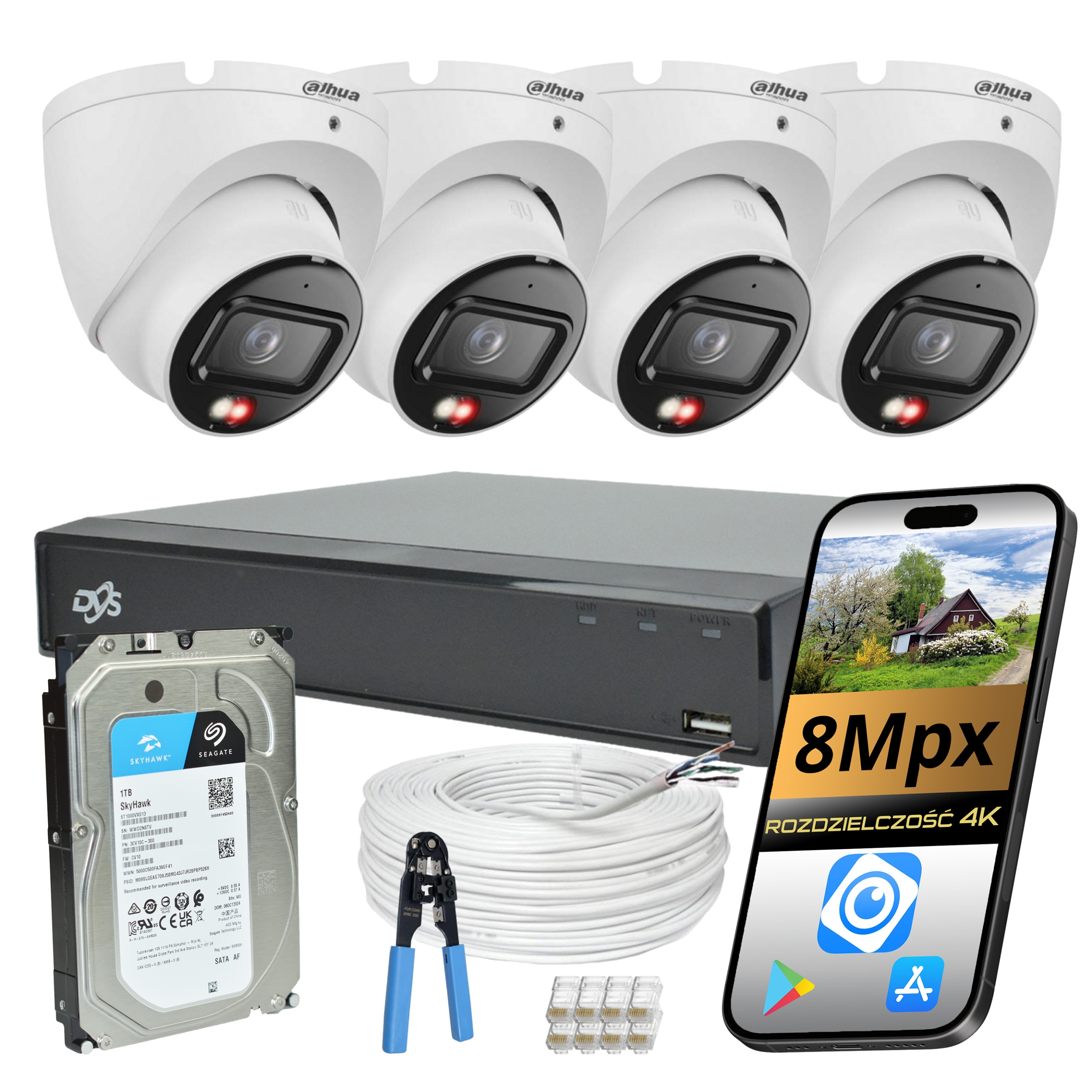 Systém Monitorování Domácnosti 4 Kamera Dahua Kopulová Ip Poe 4K 8Mpx Ai Disk 1TB