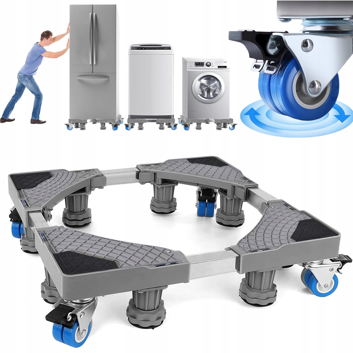 Podstawa Pod Pralkę Lodówkę Antywibracyjna Regulowana Kółka Nogi 42-66 CM