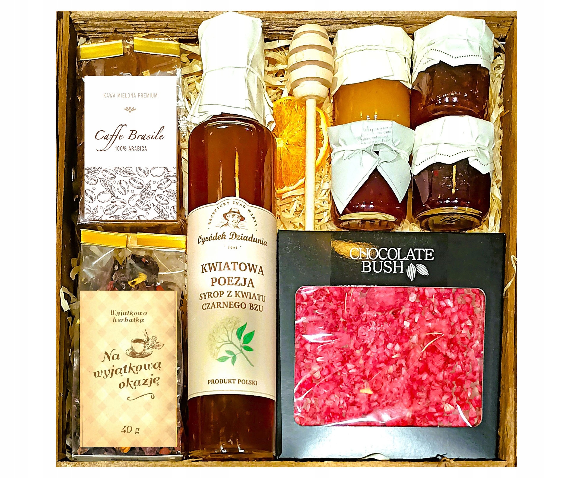 Kosz Box Prezentowy Upominek Miód Herbata Malina