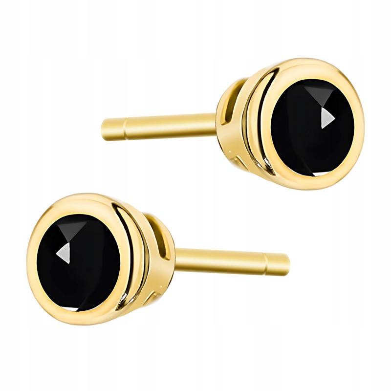 Zlaté Náušnice Dámské Štyft pr. 585 Kulaté s černými zirkony 14k