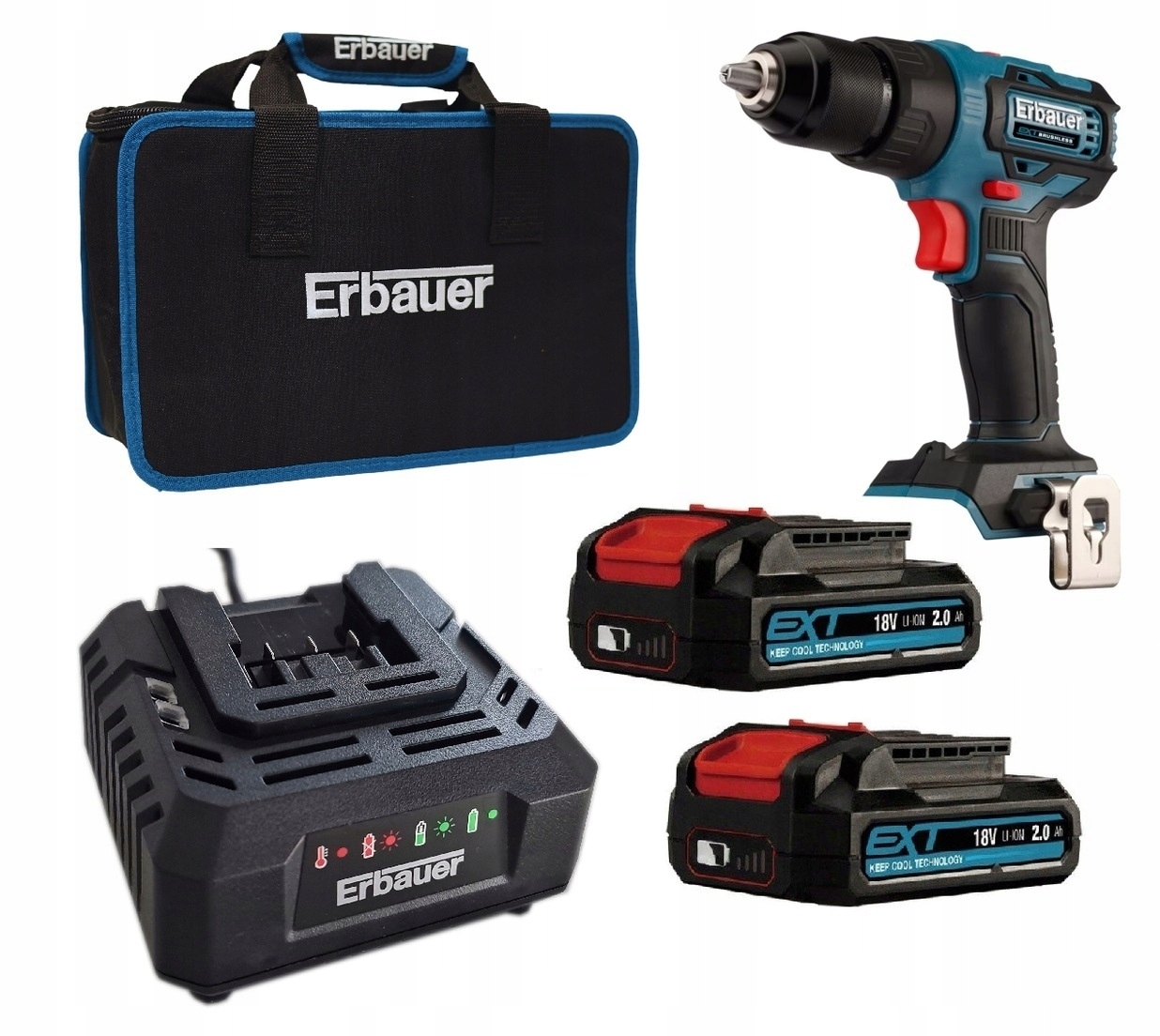 Wkrętarka udarowa Erbauer 18 V Akumulatorowa 2x 2 ah Ładowarka