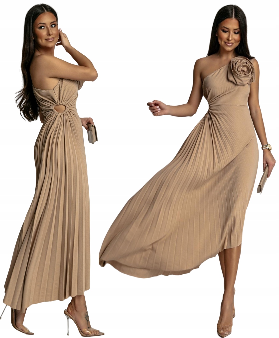 PLISOWANA SUKIENKA KWIATEM KAMELOWA WESELE KOMUNIĘ WIZYTOWA OKOLICZNOŚCIOWA