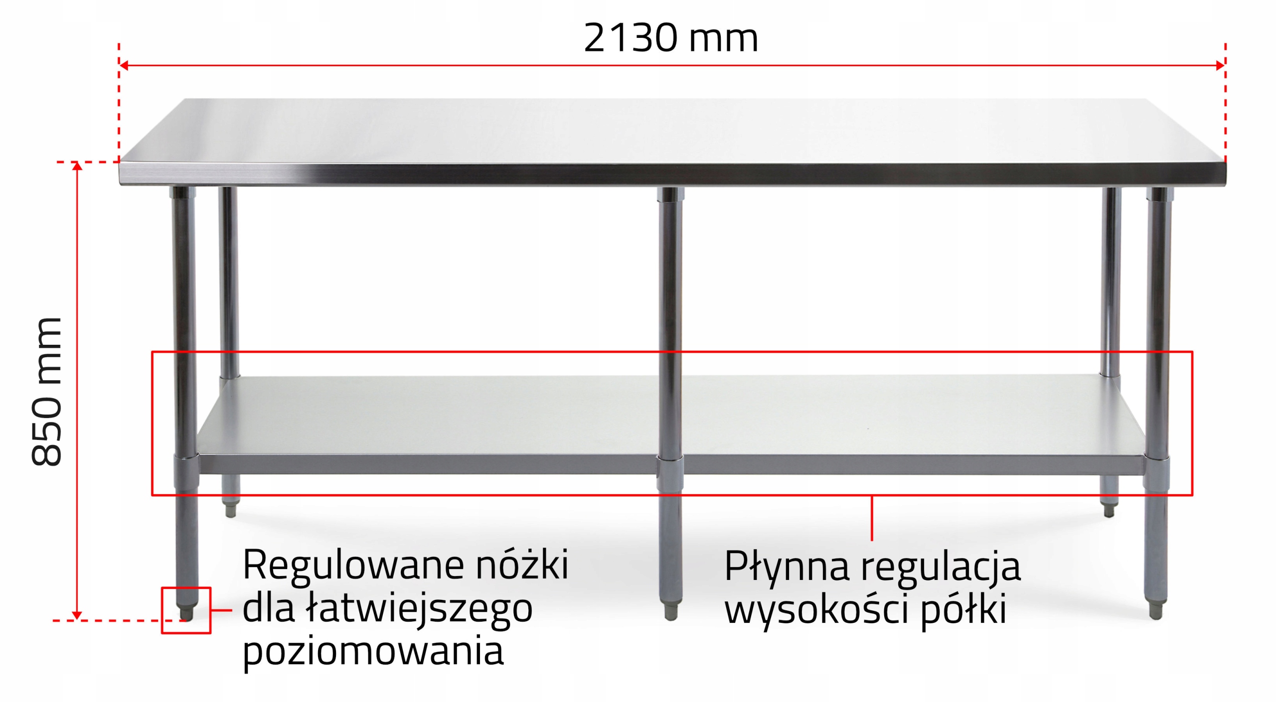 STÓŁ GASTRONOMICZNY BLAT NIERDZEWNY 210 CM PÓŁKA Kod producenta wt2484e