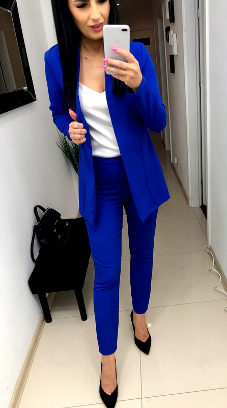 GARNITUR DAMSKI marynarka spodne CHABROWY S Rozmiar S