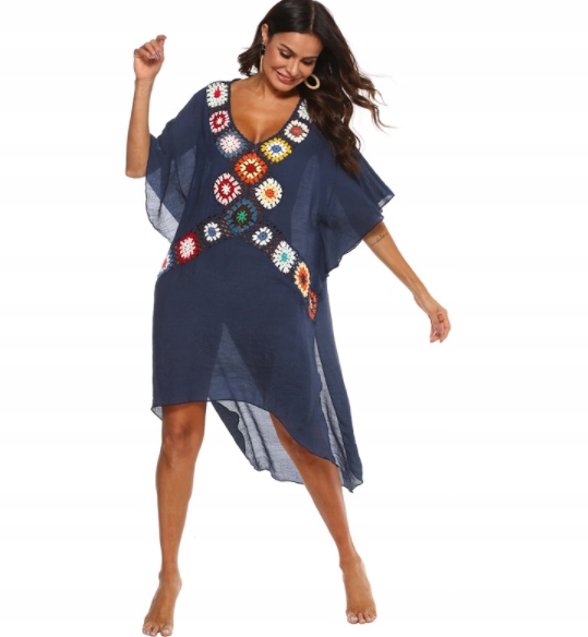 TUNIKA NA PLAŻĘ ZWIEWNA LUŹNA NARZUTKA PAREO BOHO Wzór dominujący mix wzorów