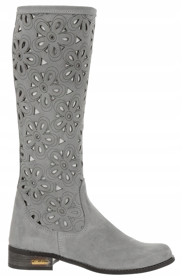 

Ażurowe Kozaki Na Lato Skóra Naturalna Siwy 36