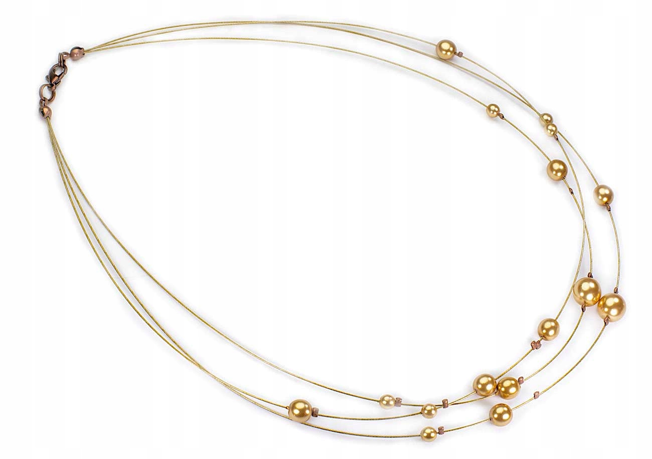 

Potrójny Naszyjnik Złote Szklane Perły Jablonex