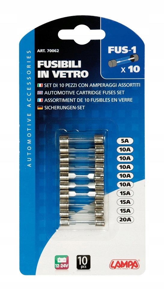 

Bezpieczniki szklane 10 szt 32 mm zestaw 12/32v